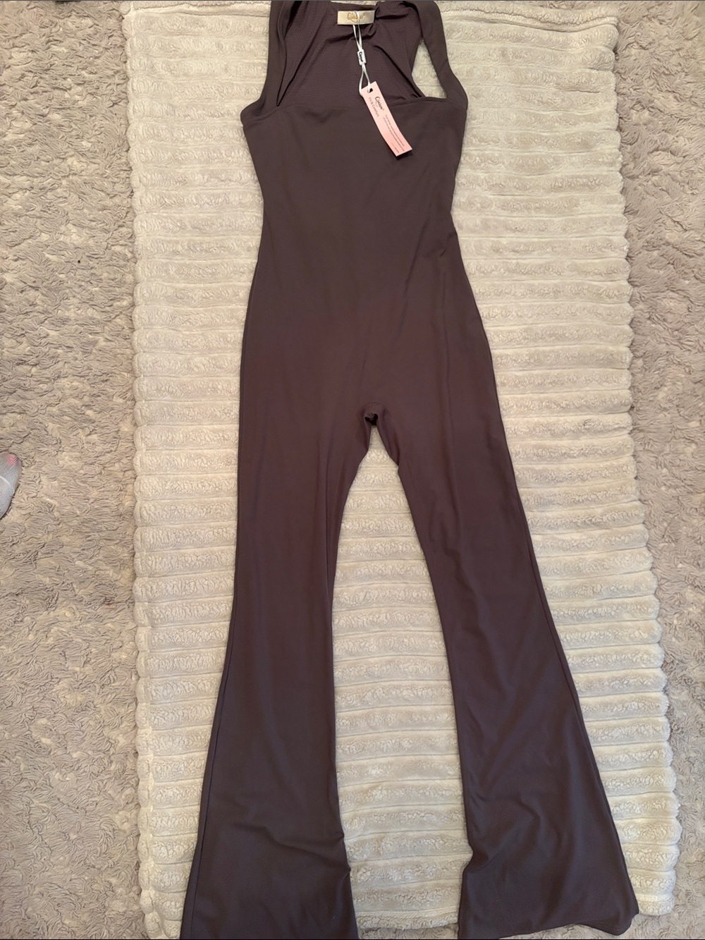 Qinsen  square neck straight leg jumpsuit. Size Small